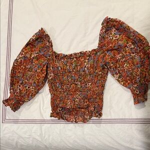 House of Harlow Floral Smocked Puff Sleeve Top